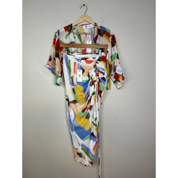 NWT Just Bee Queen Wrap Top and Minela Ruched Skirt SET in Abstract Leaf Print - Picture 2 of 12